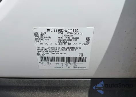 2016 Ford Explorer Limited z USA, uszkodzony, nr VIN 1FM5K7F86GGC57750